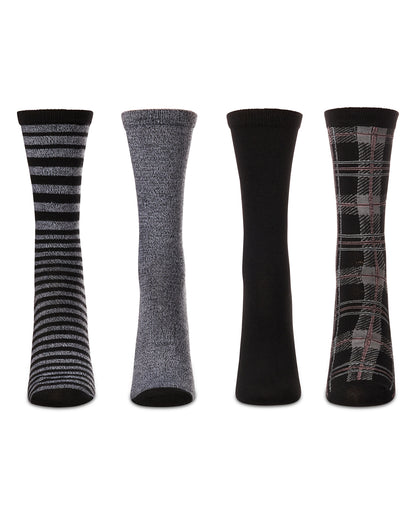 Women's 4 Pair Pack Plaid Buttersoft Crew Socks : Color: Black