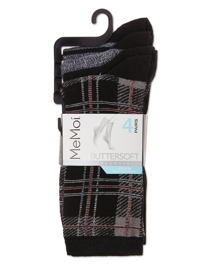 Women's 4 Pair Pack Plaid Buttersoft Crew Socks : Color: Black