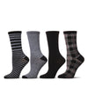 Women's 4 Pair Pack Plaid Buttersoft Crew Socks : Color: Black