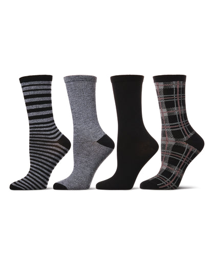 Women's 4 Pair Pack Plaid Buttersoft Crew Socks : Color: Black