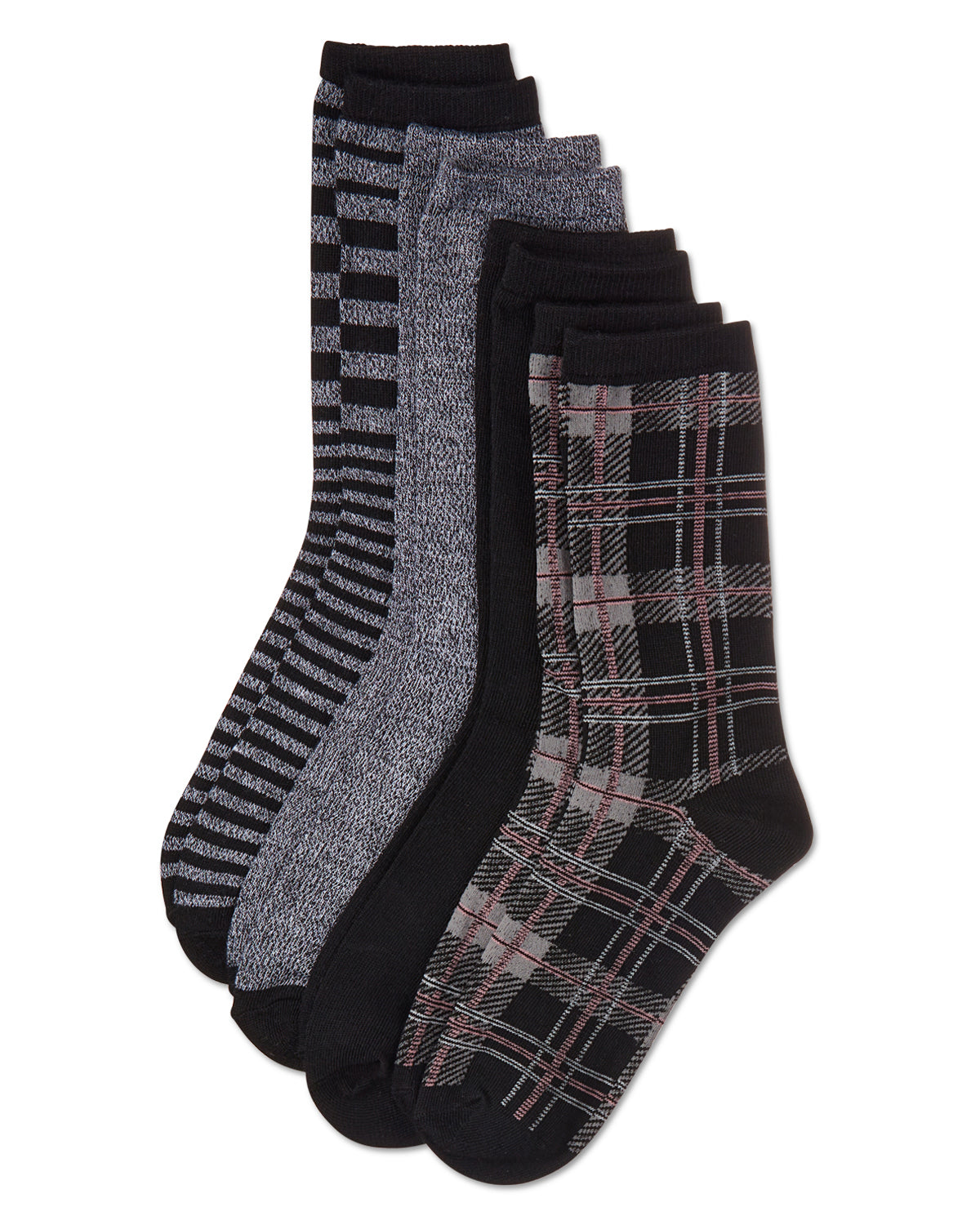 Women's 4 Pair Pack Plaid Buttersoft Crew Socks : Color: Black