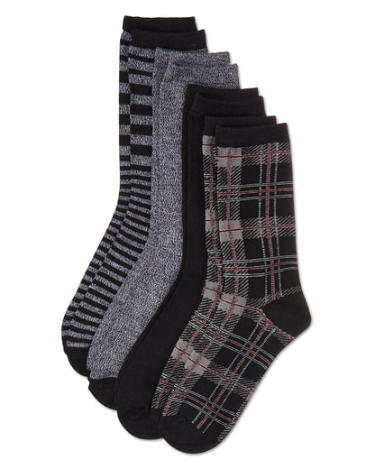 Women's 4 Pair Pack Plaid Buttersoft Crew Socks : Color: Black