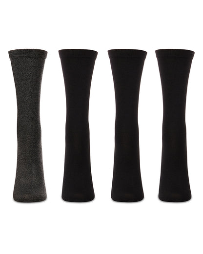 Women's 4 Pair Pack Solid Buttersoft Crew Socks : Color: Black Marled