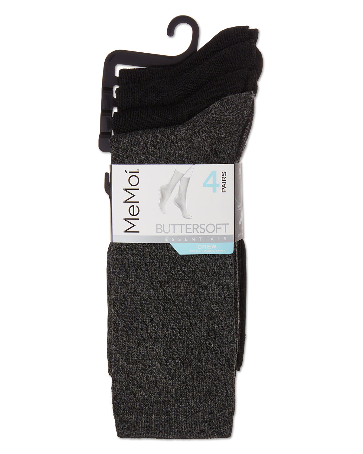 Women's 4 Pair Pack Solid Buttersoft Crew Socks : Color: Black Marled