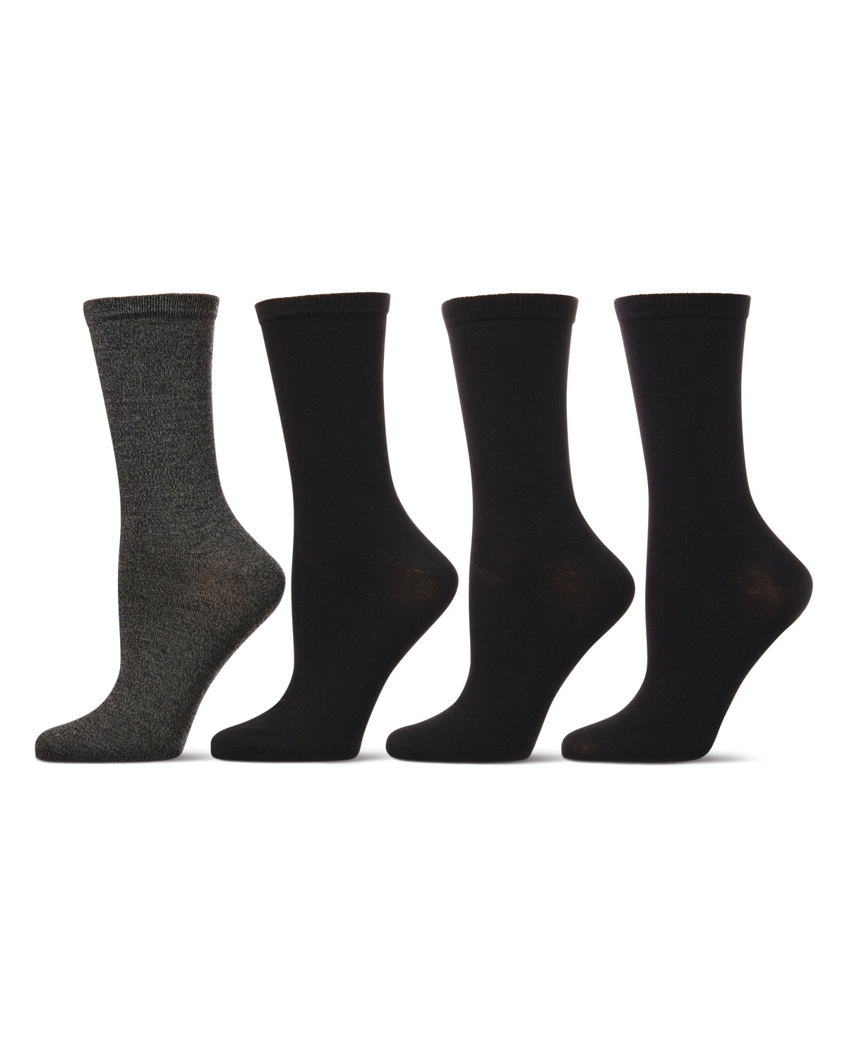 Women's 4 Pair Pack Solid Buttersoft Crew Socks : Color: Black Marled