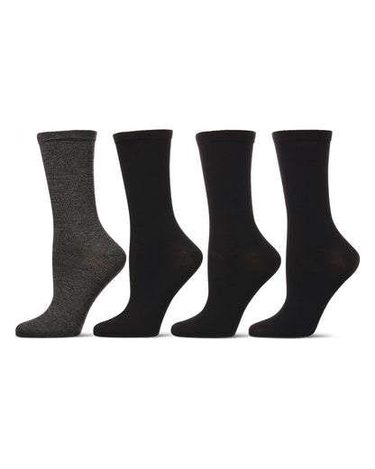 Women's 4 Pair Pack Solid Buttersoft Crew Socks : Color: Black Marled