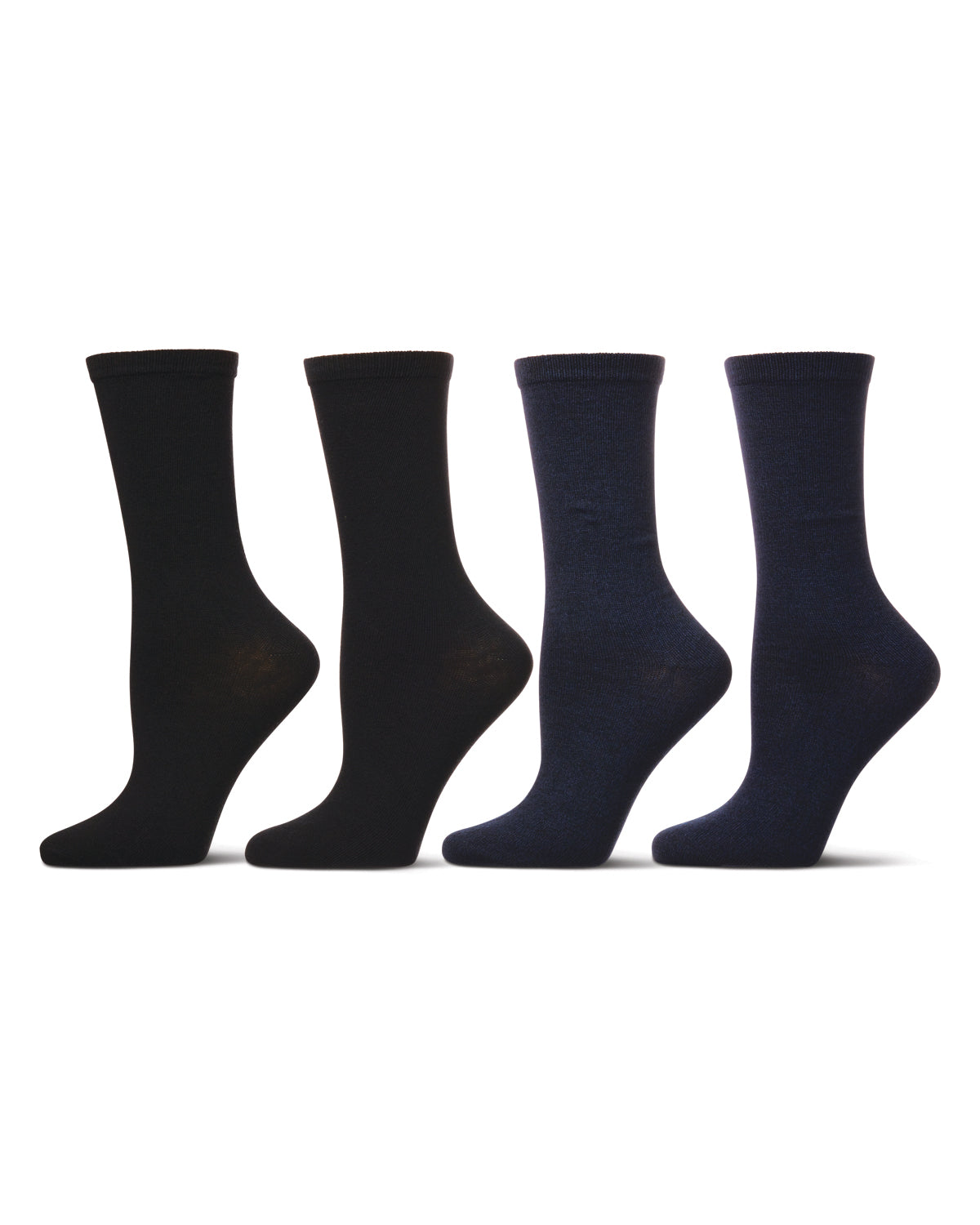 Women's 4 Pair Pack Solid Buttersoft Crew Socks : Color: Navy Marled