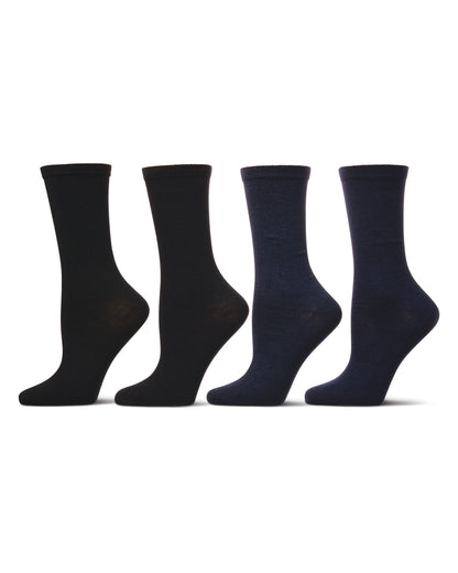 Women's 4 Pair Pack Solid Buttersoft Crew Socks : Color: Navy Marled