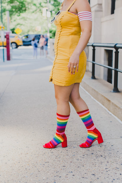 Women's Colors of the Rainbow Bright Stripe Crew Sock : Color: Multi