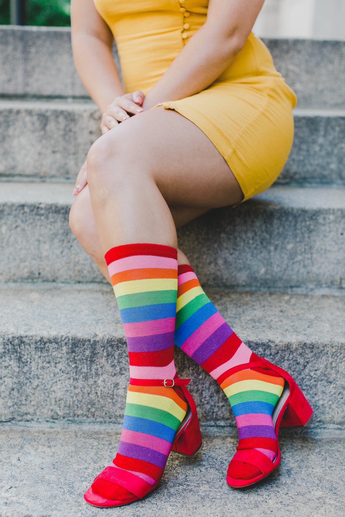 Women's Colors of the Rainbow Bright Stripe Crew Sock : Color: Multi