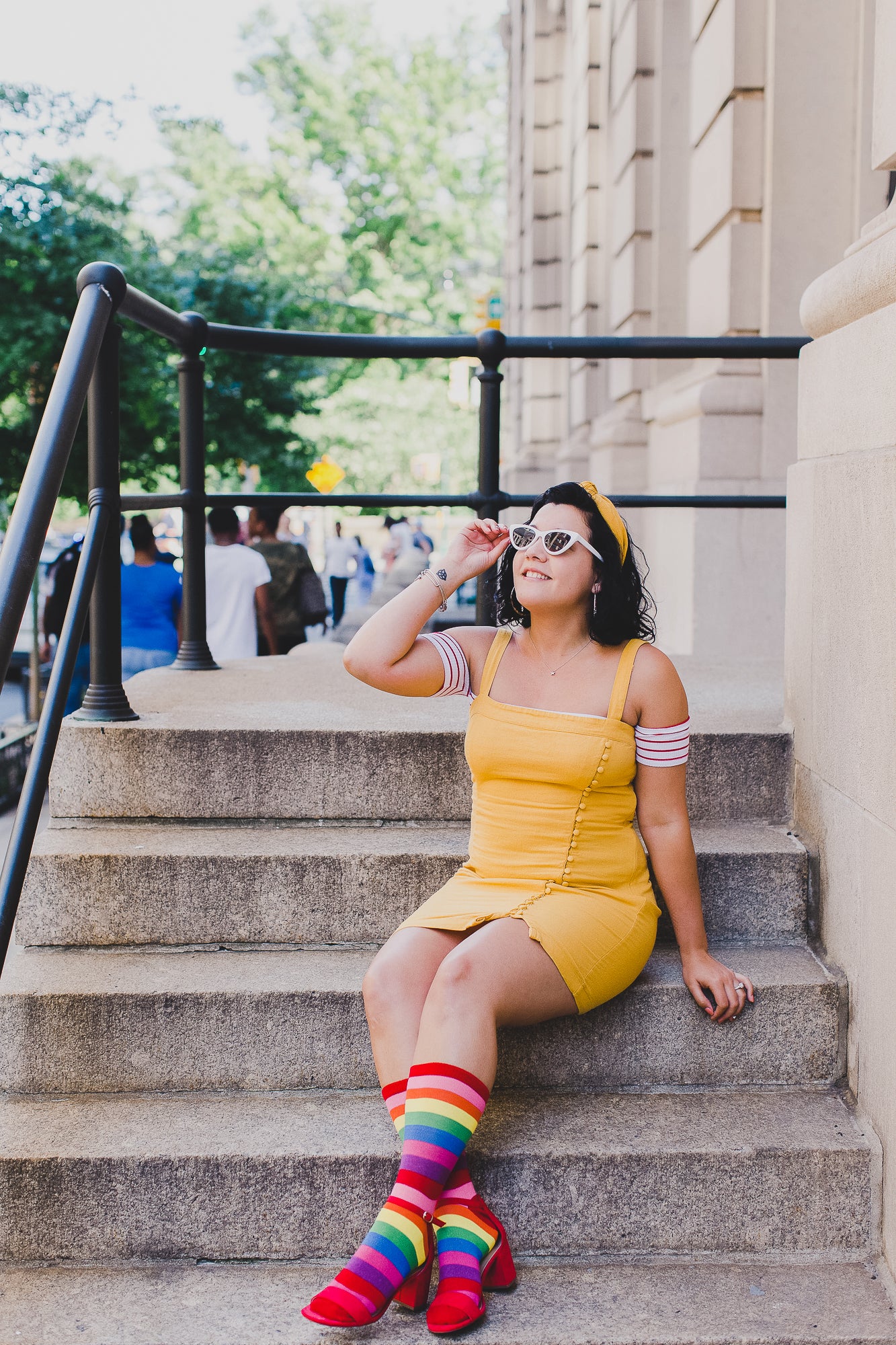 Women's Colors of the Rainbow Bright Stripe Crew Sock : Color: Multi