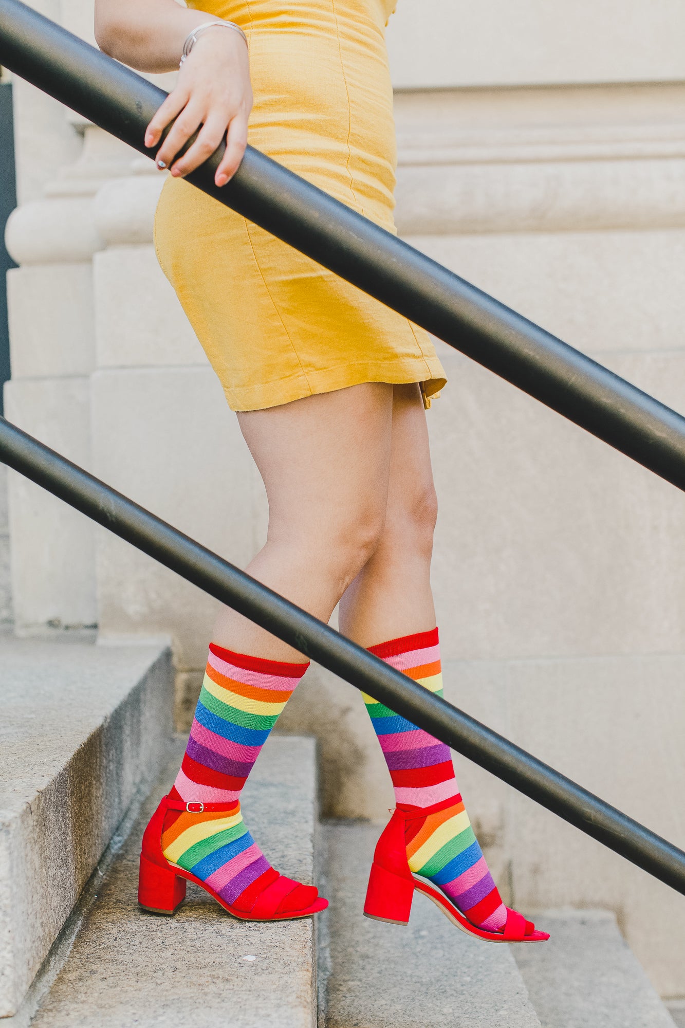 Women's Colors of the Rainbow Bright Stripe Crew Sock : Color: Multi