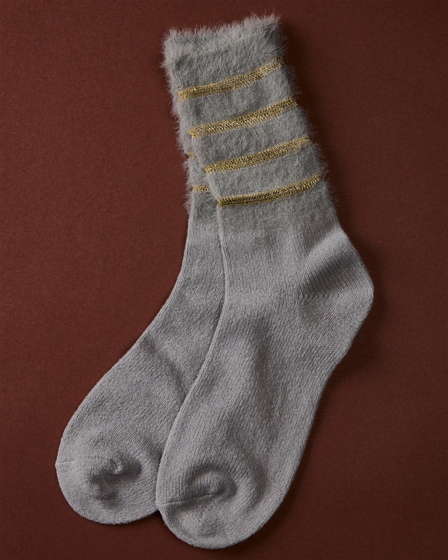 Women's Luxe Shimmer Sheer Stripe Plush Fuzzy Crew Socks