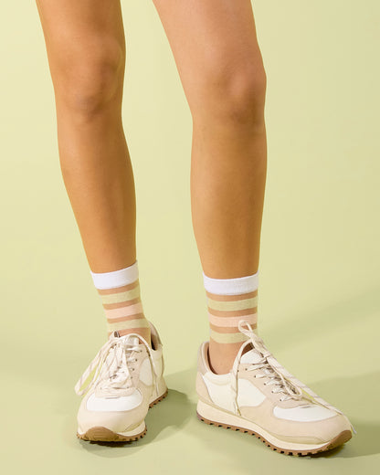 Women's Reverse Terry Stripe Sheer Cotton Blend Crew Sock