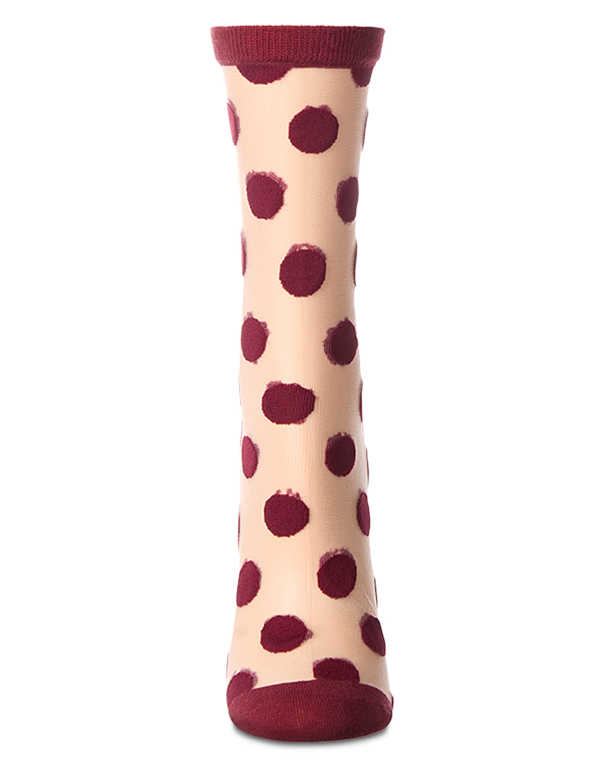 Women's Polka Dot Sheer Crew Socks : Color: Burgundy