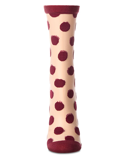 Women's Polka Dot Sheer Crew Socks : Color: Burgundy