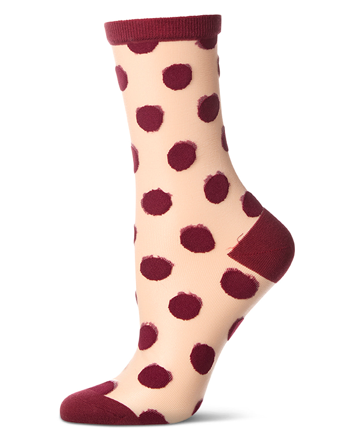 Women's Polka Dot Sheer Crew Socks : Color: Burgundy