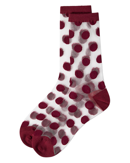 Women's Polka Dot Sheer Crew Socks : Color: Burgundy