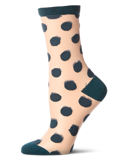Women's Polka Dot Sheer Crew Socks : Color: Teal