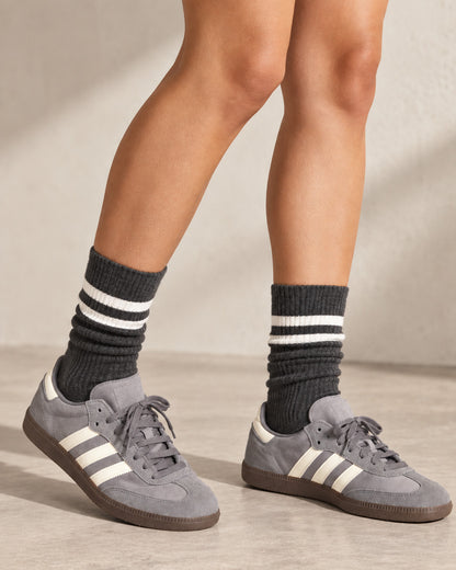 Women's Tri-Ring Cotton Blend Slouch Ribbed Crew Socks