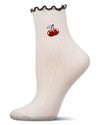 Women's Cherry Applique Cotton Blend Fashion Crew Sock : Color: Ivory