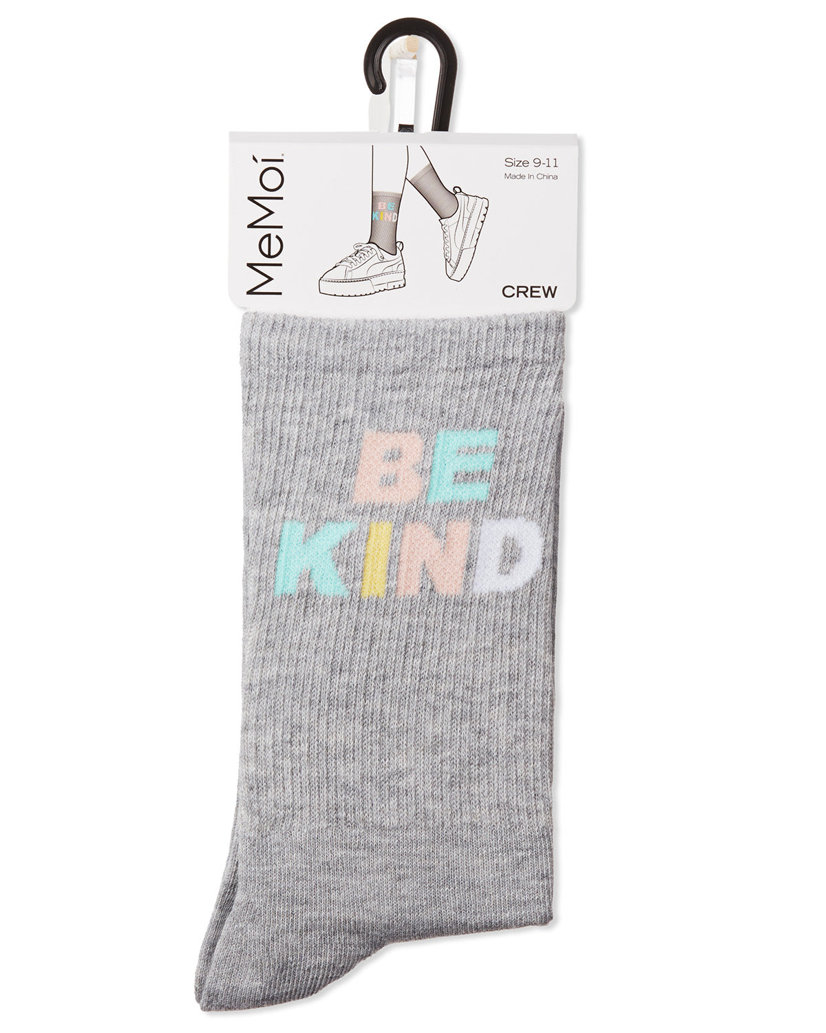 Women's Be Kind Multicolor Block Letter Crew Sock : Color: Gray Heather