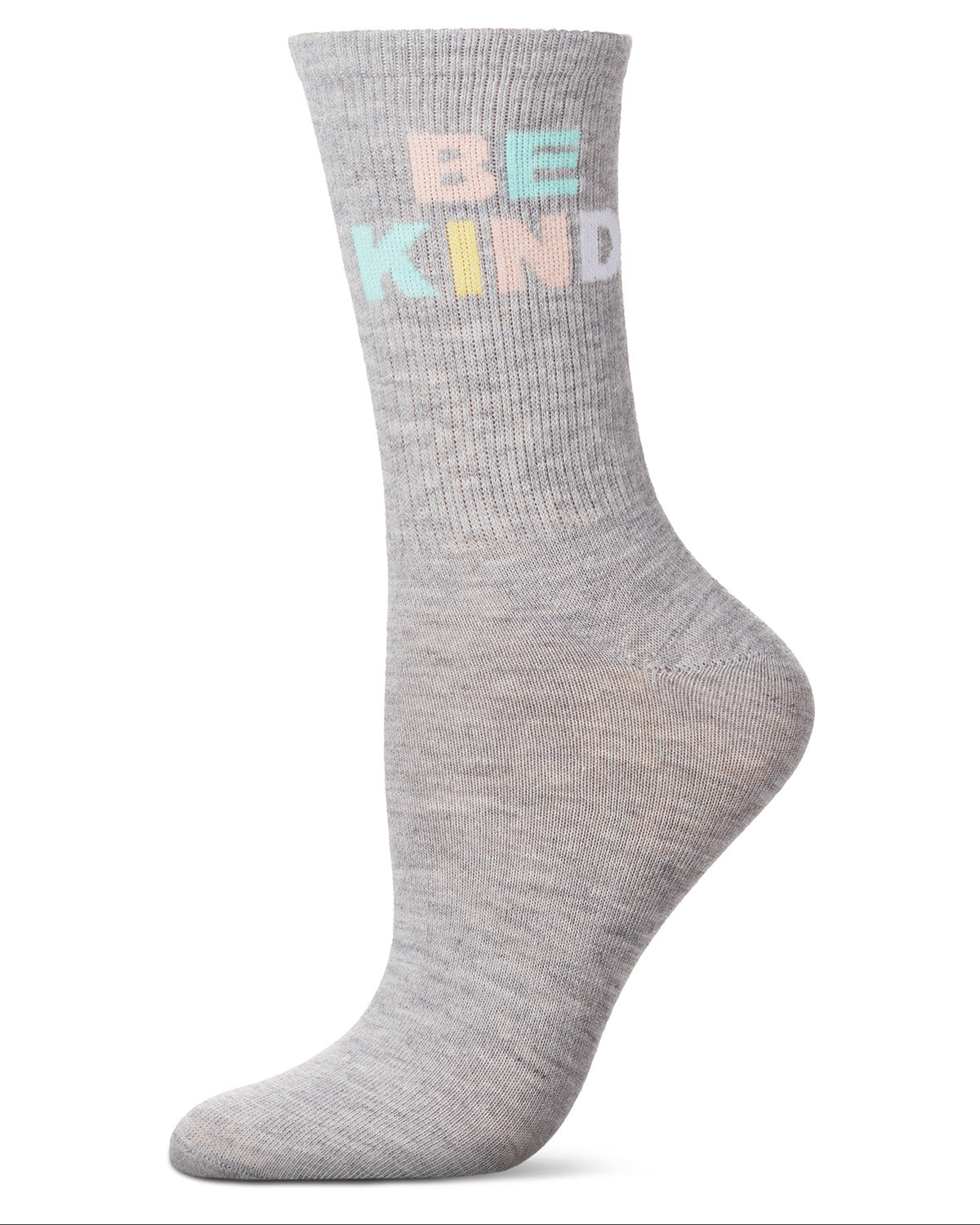 Women's Be Kind Multicolor Block Letter Crew Sock : Color: Gray Heather