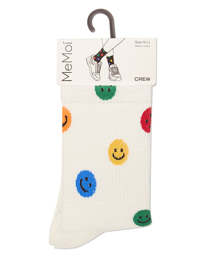 Women's Happy Days Cotton Blend Smiley Face Crew Sock