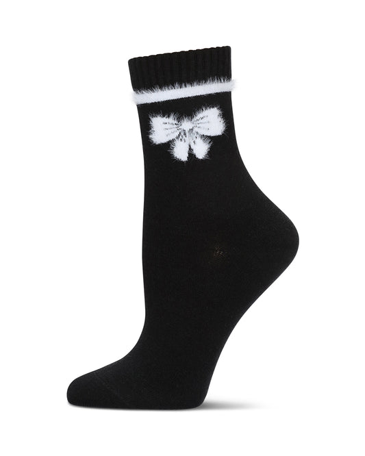Women's Fuzzy Bow Cashmere Crew Socks : Color: Black
