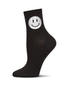 Women's Shimmer Smiley Crew Socks : Color: Black
