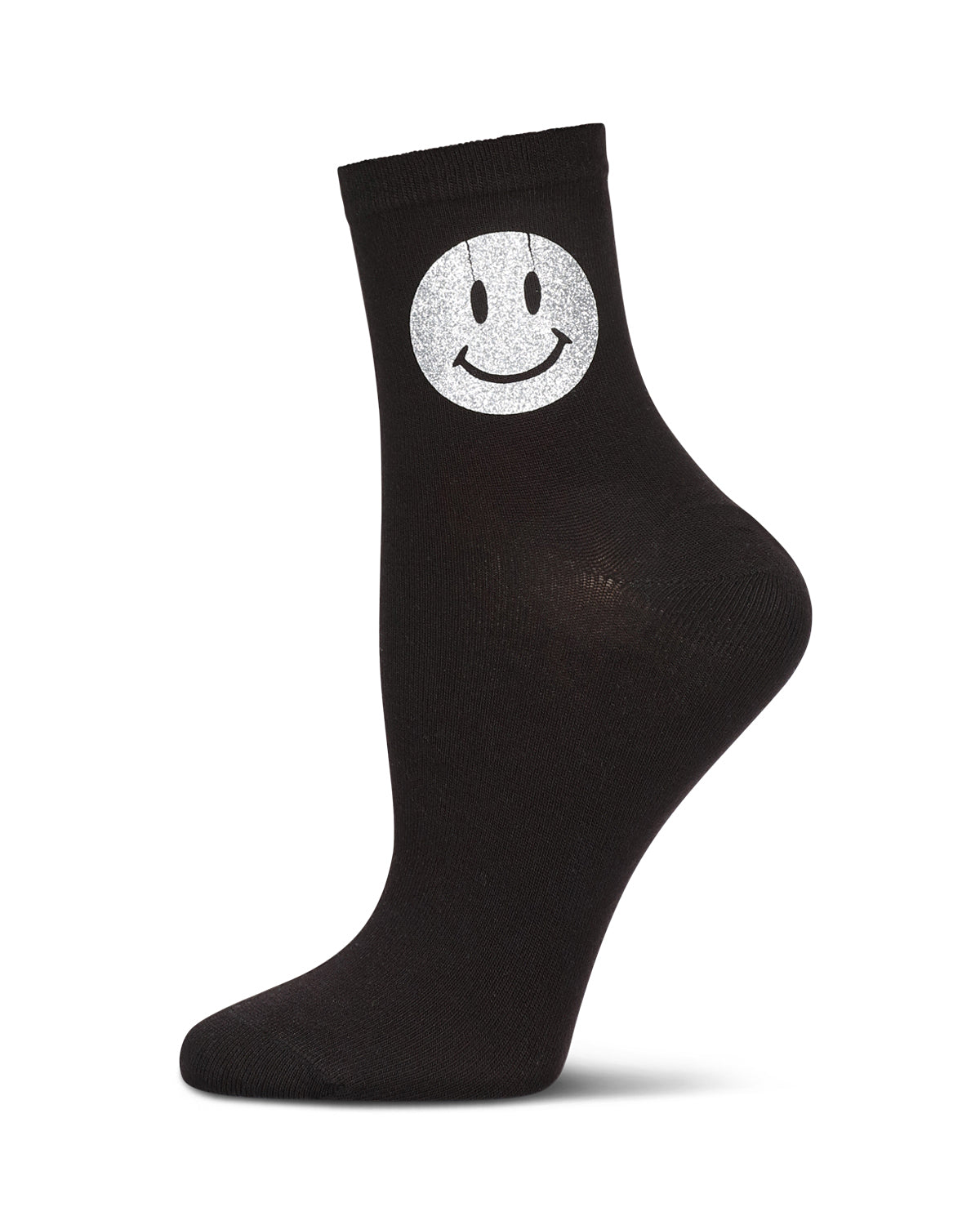 Women's Shimmer Smiley Crew Socks : Color: Black