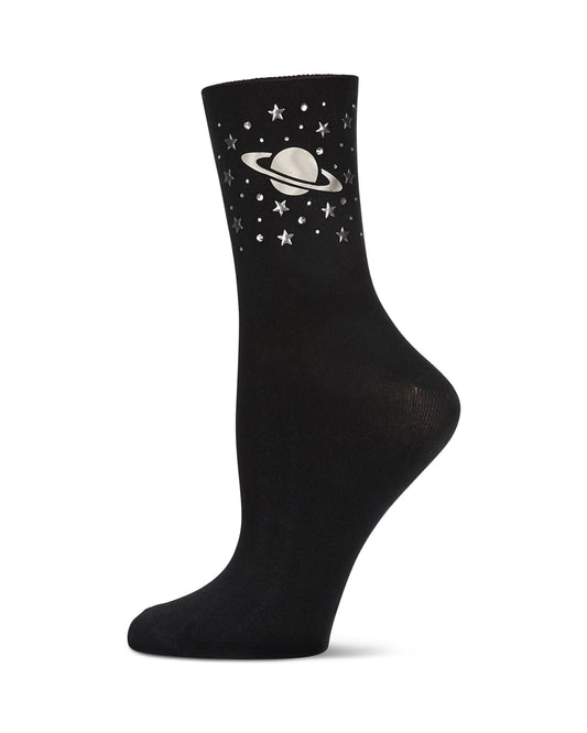 Women's Outer Space Star Stud Crew Socks : Color: Black