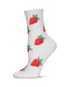 Women's Strawberry Sheer Combed Cotton Crew Socks : Color: Cream