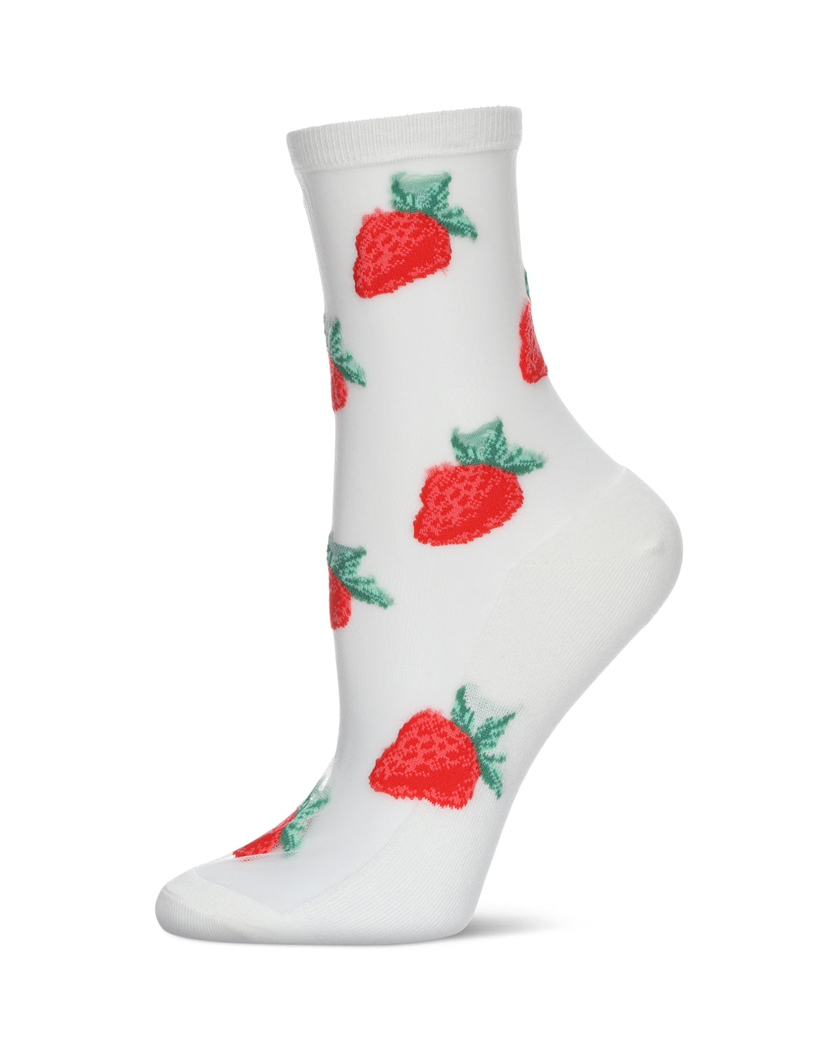 Women's Strawberry Sheer Combed Cotton Crew Socks : Color: Cream