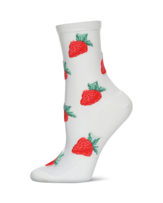 Women's Strawberry Sheer Combed Cotton Crew Socks : Color: Cream