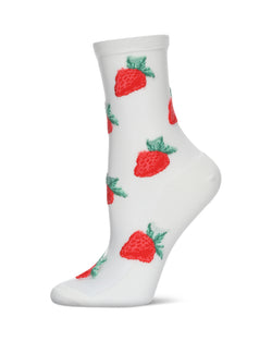 Women's Strawberry Sheer Combed Cotton Crew Socks
