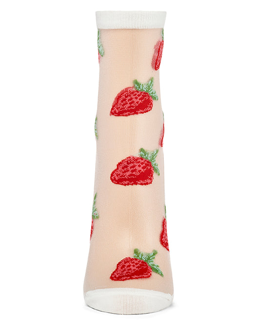 Women's Strawberry Sheer Combed Cotton Crew Socks