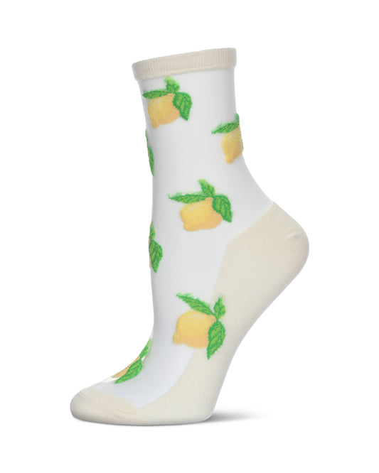 Women's Lemon Sheer Combed Cotton Crew Socks : Color: White