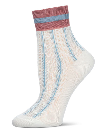 Women's Sheer Openwork Retro Stripe Anklet Socks : Color: Cream