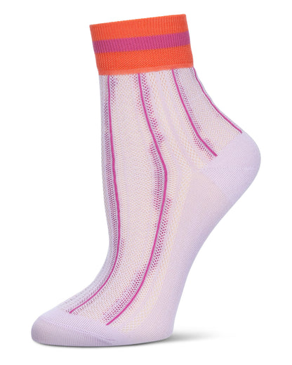 Women's Sheer Openwork Retro Stripe Anklet Socks : Color: Lilac