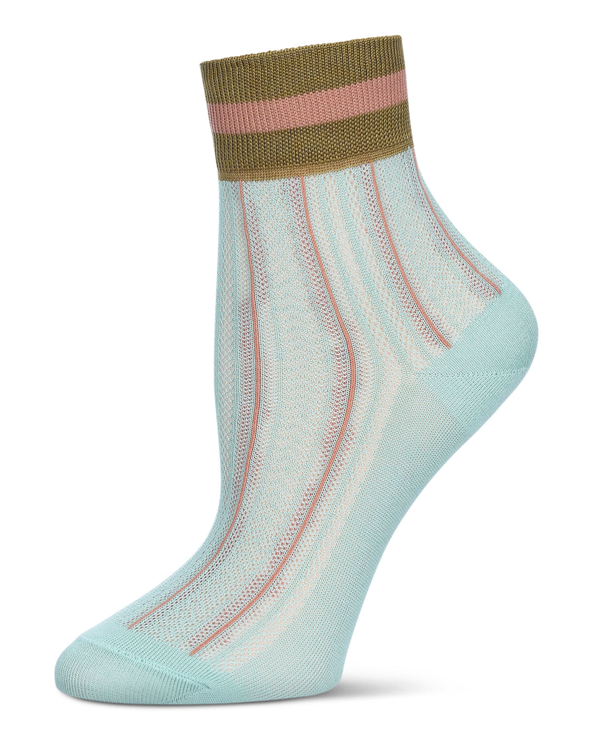 Women's Sheer Openwork Retro Stripe Anklet Socks : Color: Mint