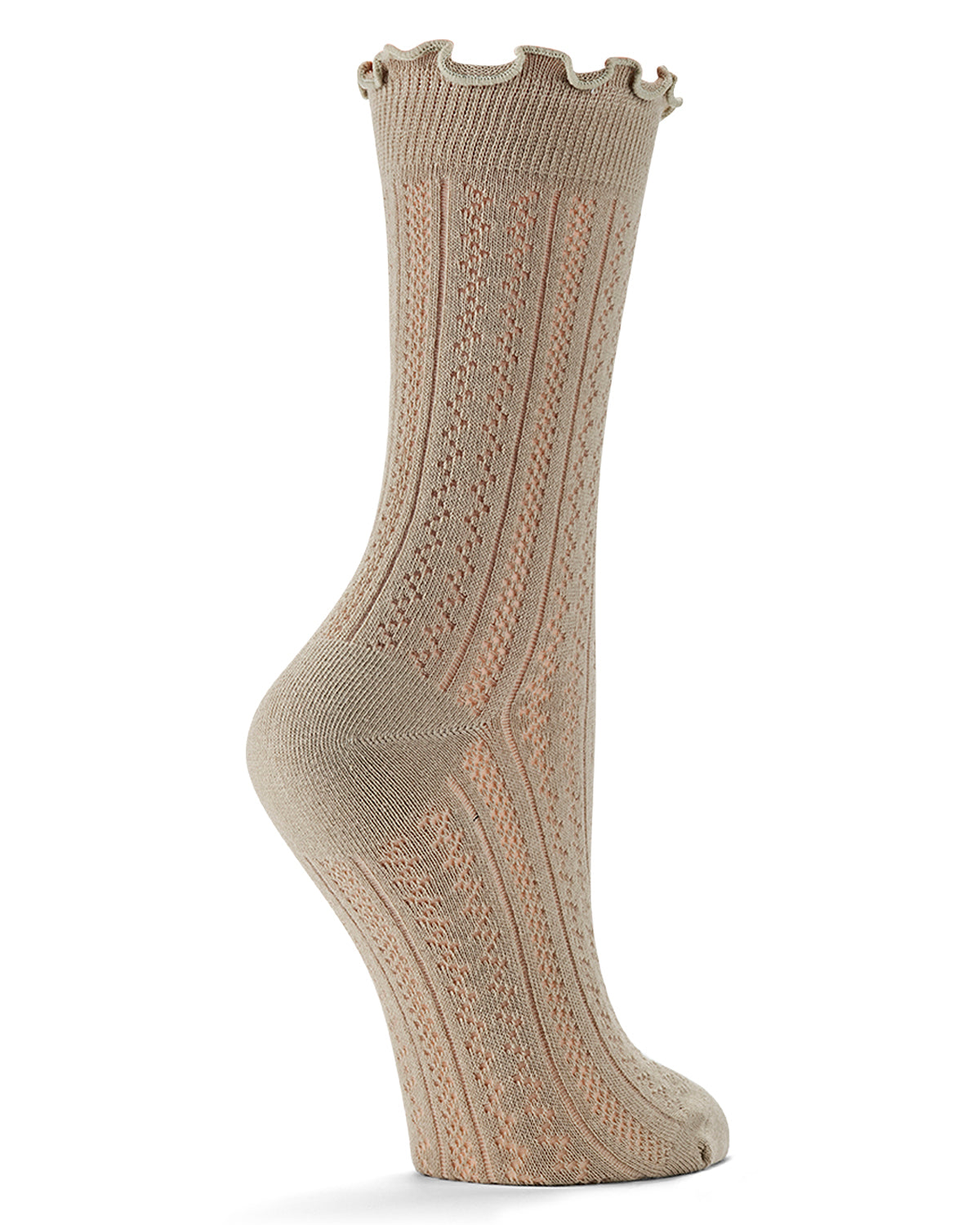 Women's Heart Ruffle Cuff Pointelle Crew Socks