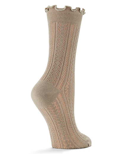 Women's Heart Ruffle Cuff Pointelle Crew Socks