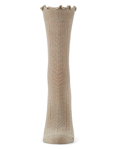 Women's Heart Ruffle Cuff Pointelle Crew Socks