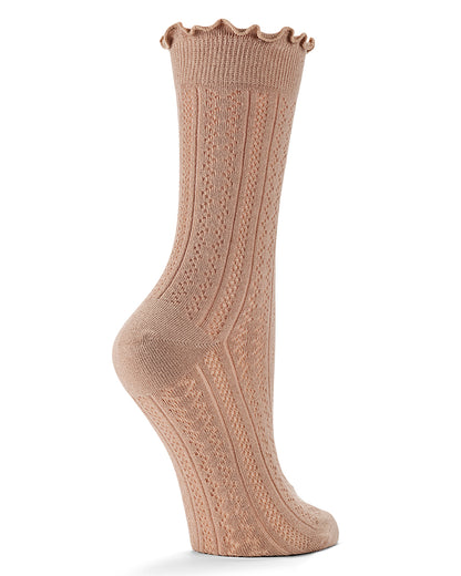 Women's Heart Ruffle Cuff Pointelle Crew Socks