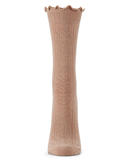 Women's Heart Ruffle Cuff Pointelle Crew Socks