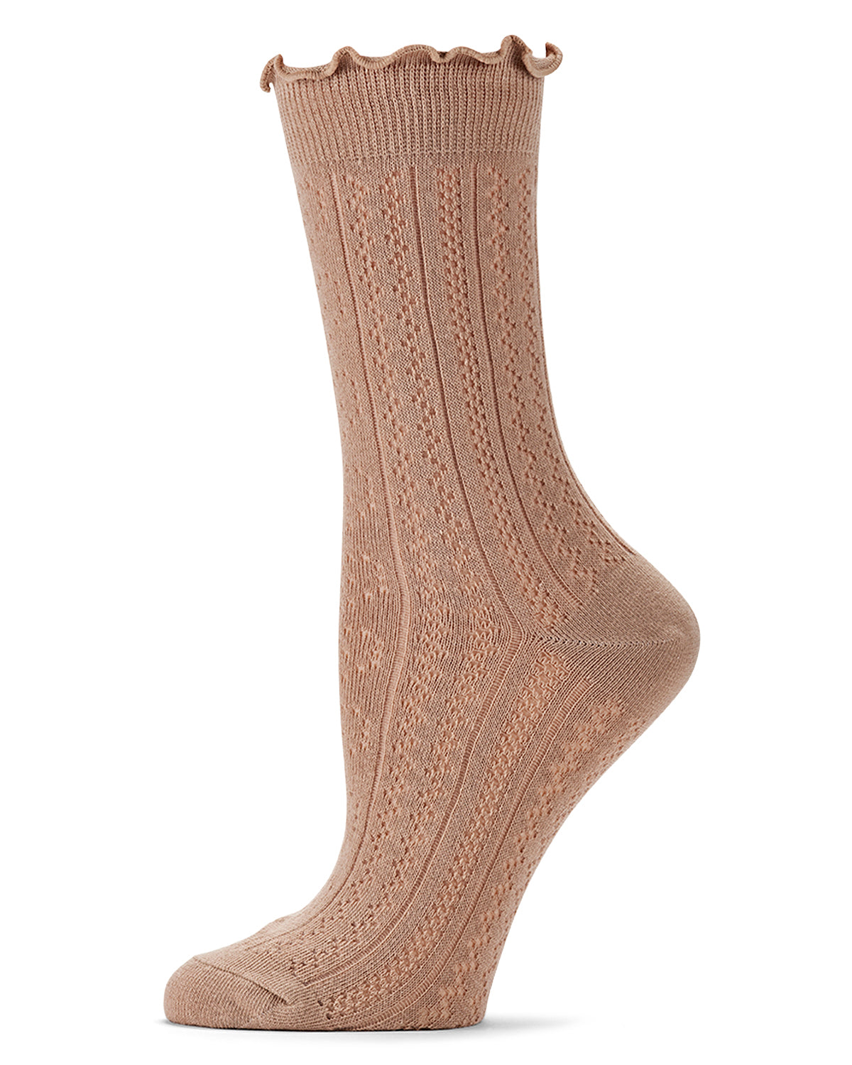 Women's Heart Ruffle Cuff Pointelle Crew Socks