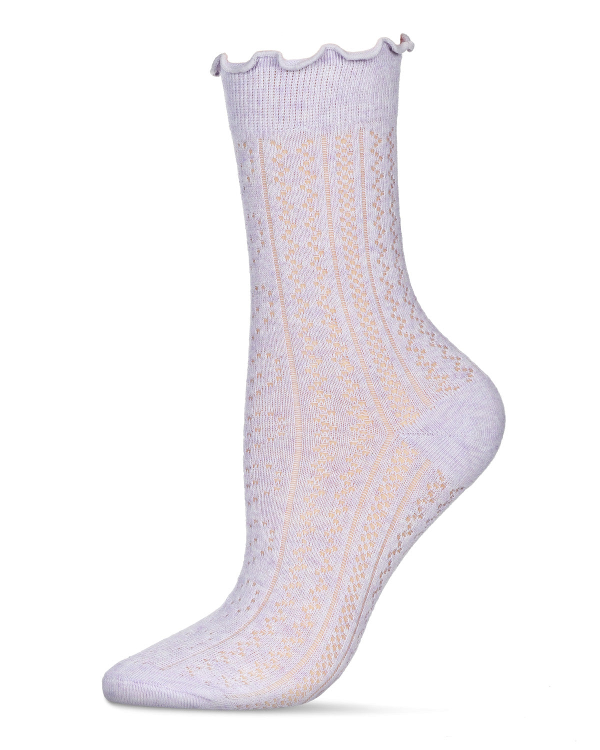Women's Heart Ruffle Cuff Pointelle Crew Socks : Color: Purple Heather