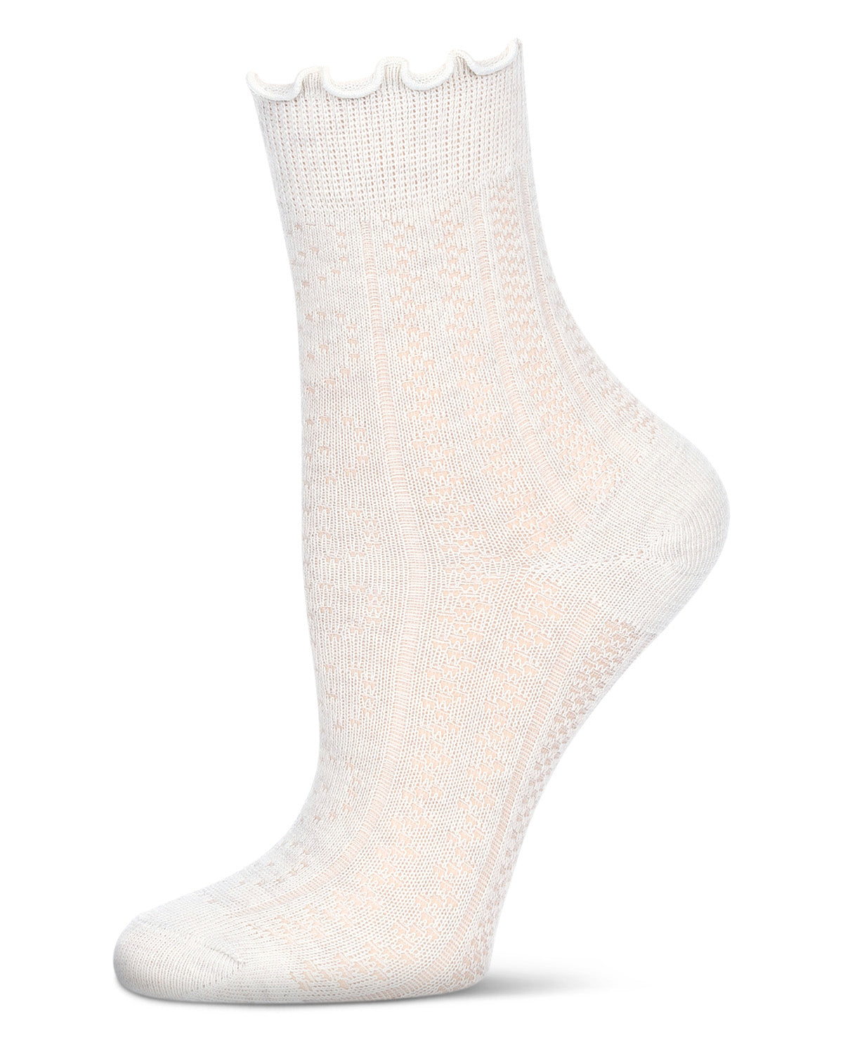 Women's Heart Ruffle Cuff Pointelle Crew Socks : Color: White