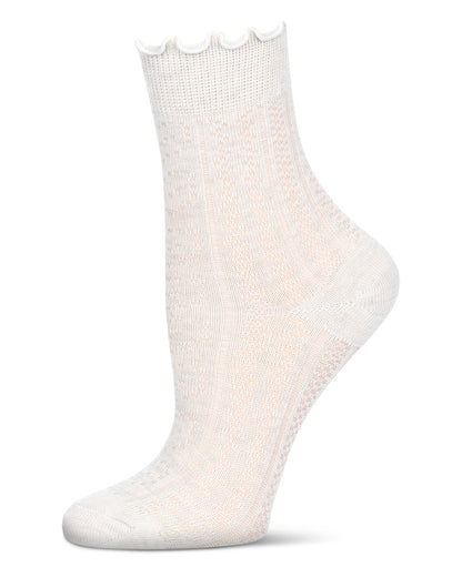 Women's Heart Ruffle Cuff Pointelle Crew Socks : Color: White